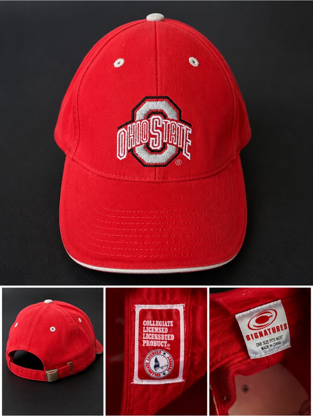 Ohio State Buckeyes Red Adjustable Hat Cap Embroidered Logo NCAA